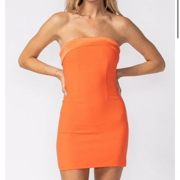 open lace back dress Queendancer Women Sparkly Orange Homecoming Dress with Slit Sweetheart  Corset Tight Cocktail Dress  queendancer